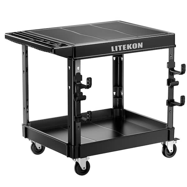 46 in. 2 Tier Flat Top Rolling Tool Cart with Wheels, Industrial Commercial/ Service Tool Cart, PP