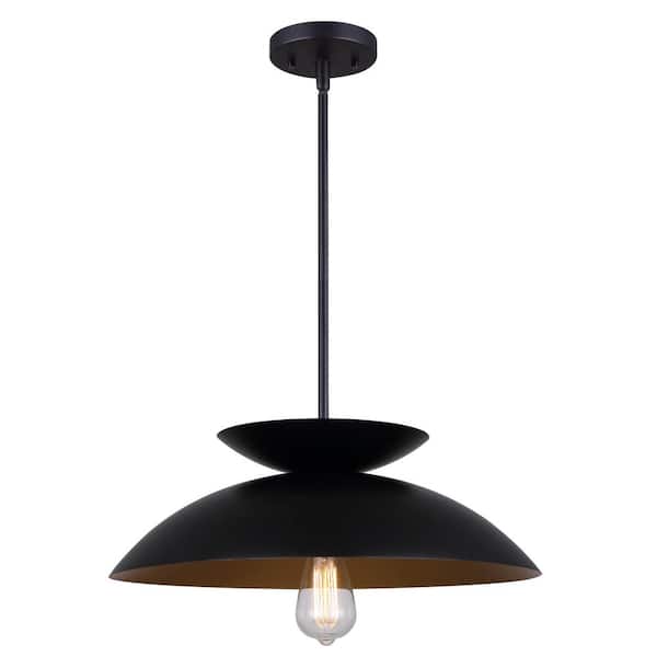 CANARM Ziva 1-Light Matte Black Pendant Light with Metal Shade