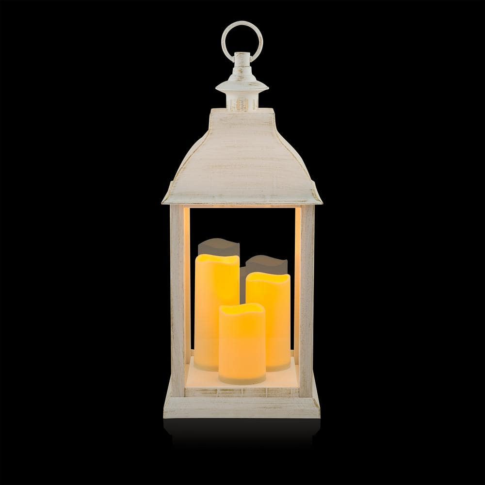 22" White Plastic LED Flameless Candle Lantern