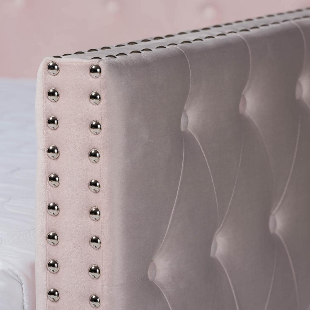 Pink Velvet Upholstered Queen Daybed with Trundle and Tufted Design