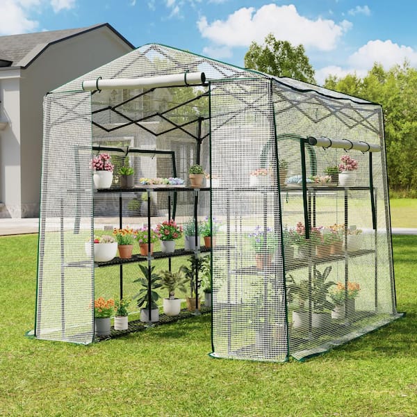 7 ft. x 8.5 ft. Portable Walk-in Pop-Up Outdoor Garden Greenhouse with Roll-Up Windows, Zippered Door, PE Cover