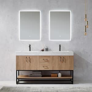 Alistair 60 in. W x 22 in. D x 33.9 in. H Bath Vanity in Oak with White Stone Vanity Top with Basin No Side Cabinet