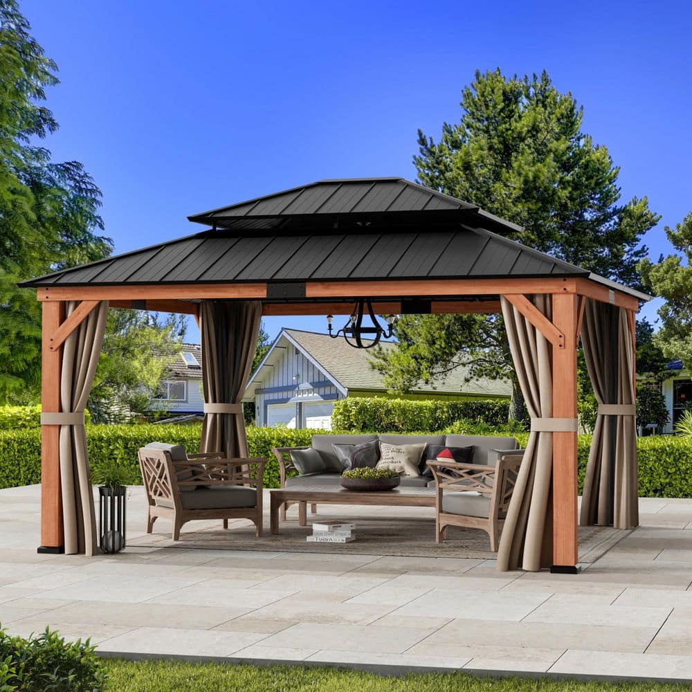 Ultra Series Wood Gazebo 13 ft. x 15 ft. Cedar Framed Gazebo with Double Galvanized Steel Roof, Netting and Curtains price history on PriceWatchPro