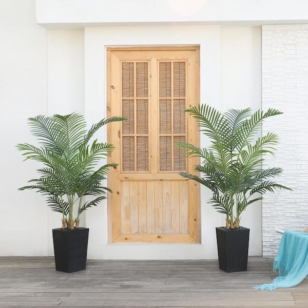 DR.Planzen 5ft. Artificial Areca Palm Plant Indoor/Outdoor, Faux Palm Plants in Black Planter for Home Office Living Room Decor