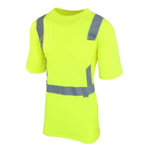 Men's Medium High Visibility Yellow ANSI Class 2 Polyester Short-Sleeve Safety Shirt with Reflective Tape
