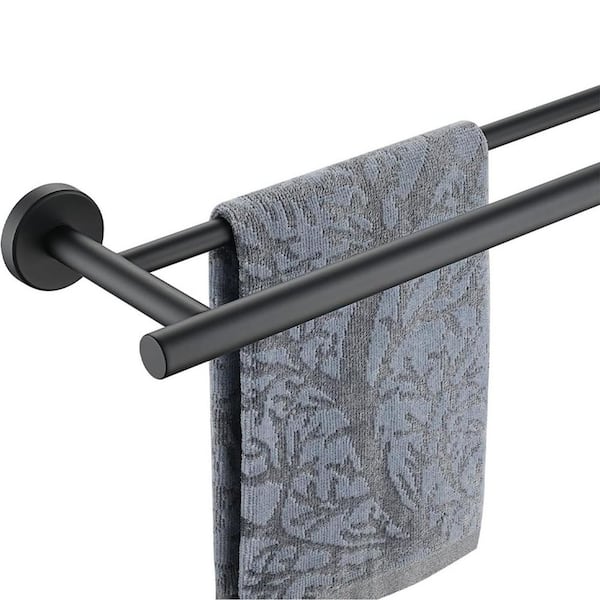 Stainless Steel 24 in. Wall Mounted Double Towel Bar Towel Rack in Matte Black