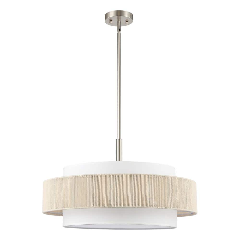 52" Brushed Nickel Double Drum Chandelier with Beige Rope Shade