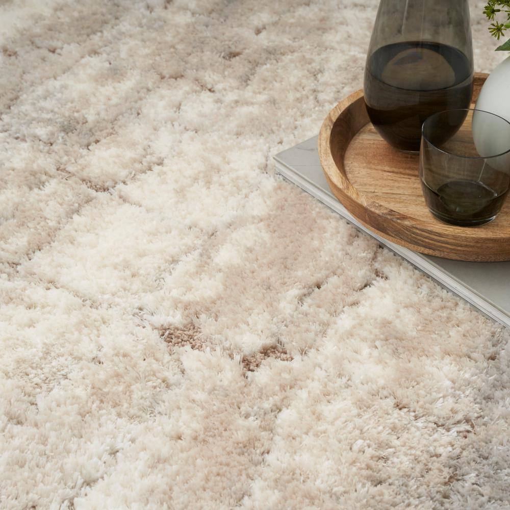 Ivory Beige Abstract Shag 5' x 7' Synthetic Area Rug