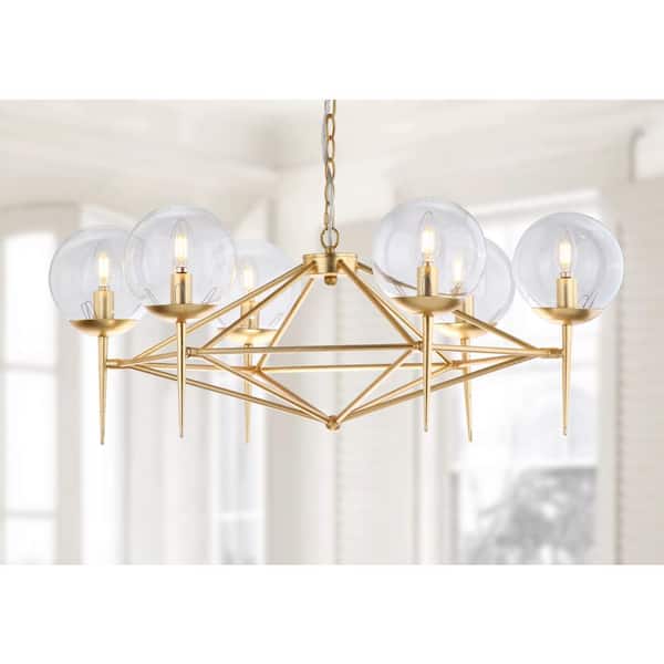 Greyor 6-Light Gold Chandelier Lighting with Clear Globe Shade