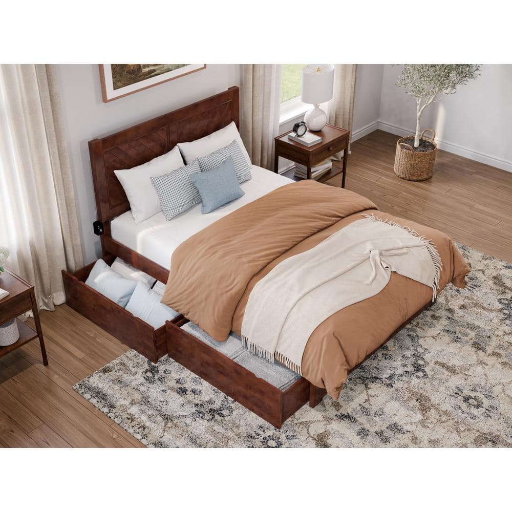 Canyon Walnut Full Wood Platform Bed with Storage Drawers