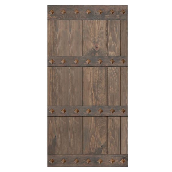 ISLIFE Mid-Century Style 42 in. x 84 in. Smoky Gray Finished Solid Wood Sliding Barn Door Slab - Hardware Track NOT Included
