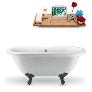 67 in. x 29.1 in. Acrylic Clawfoot Soaking Bathtub in Glossy White with Brushed Gun Metal Clawfeet and Matte Pink Drain