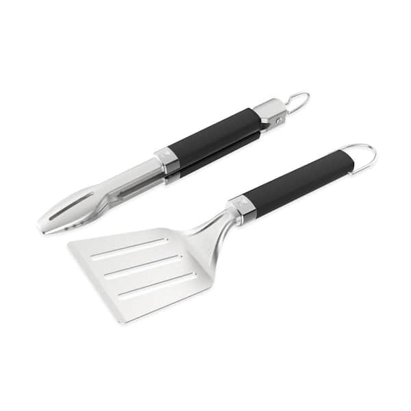 Portable Grill Tools Set of 2 with Compact Spatula and Locking Tongs
