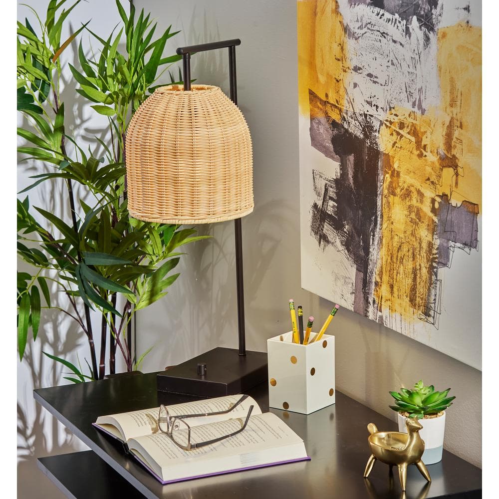 Bahama Dark Bronze Table Lamp with Rattan Shade