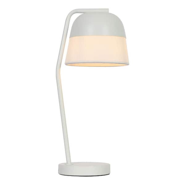 18.9 in. White Modern Metal Table Lamp with Gray Metal Shade and Textured Fabric Shade for Bedroom, Living Room