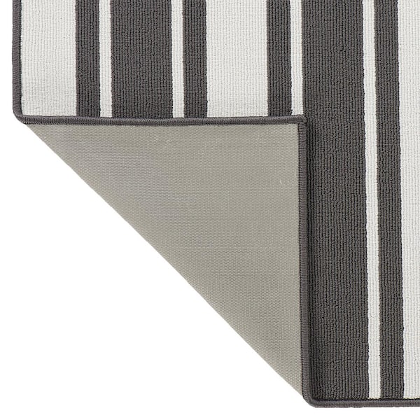 Washable Skid Resistant Dark Grey/White  2.2 ft. x 5 ft. All Loop Tufted Area Rug