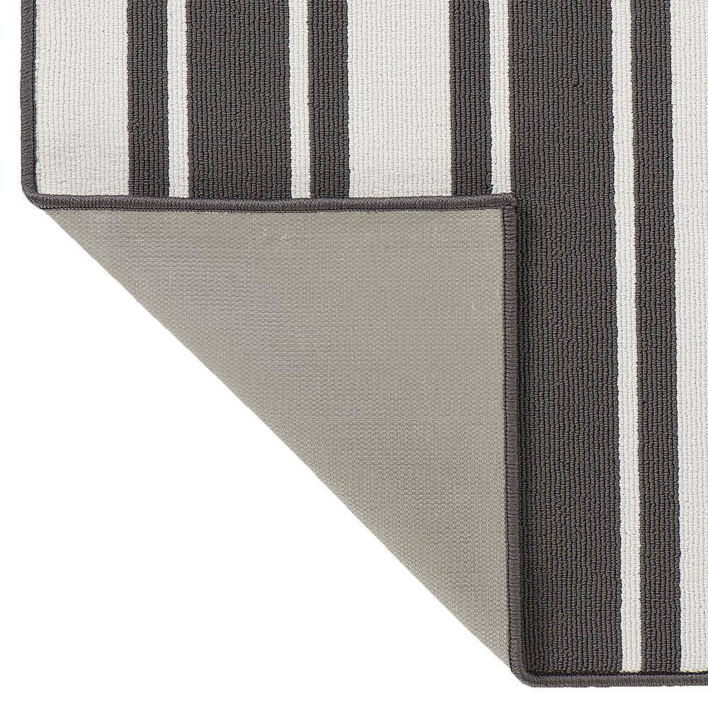 Elegant Dark Grey and White Striped Synthetic Runner Rug