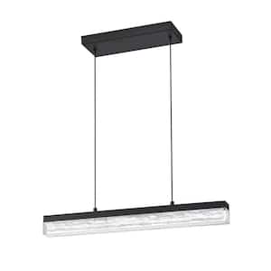 BLACK ICE 1-Light Black Tubed Integrated LED Pendant Light with Clear Glass Shade