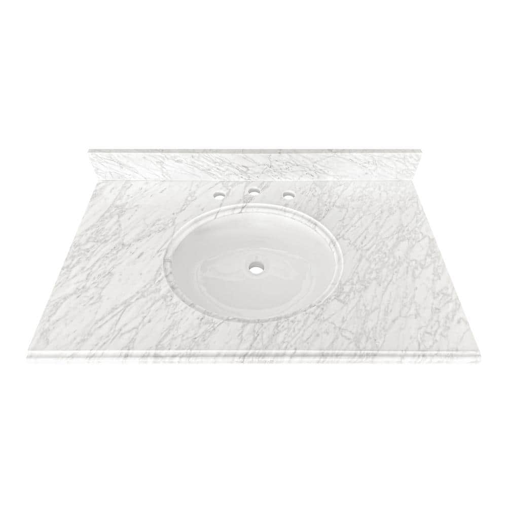 Home Decorators Collection 37 in. W x 22 in D Marble White Round Single Sink Vanity Top in Carrara Marble -  TH0503