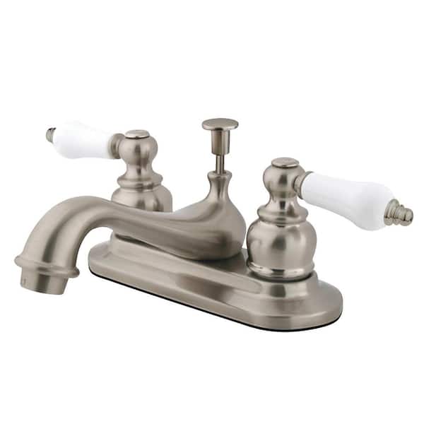 Kingston Brass Restoration 4 in. Centerset Double Handle Bathroom Faucet in Brushed Nickel