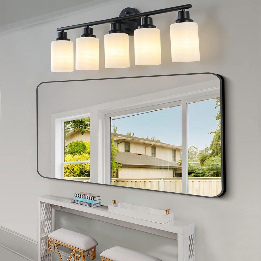 31.5 in. 5 Light Matte Black Vanity Light with Frosted Glass Shade price history on PriceWatchPro