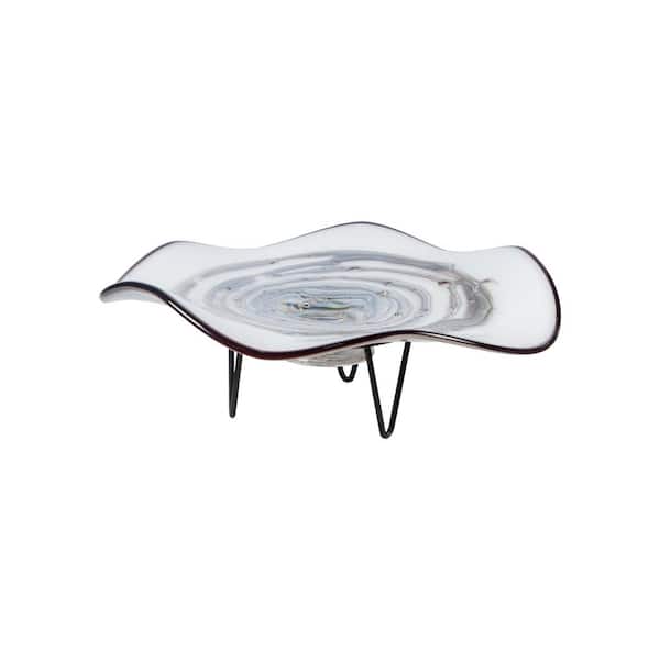 Dale Tiffany Cavalier White Grey 18 in. Wide Hand Blown Art Glass Bowl With Stand