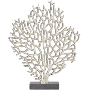 17 in. Silver Aluminum Coral Sculpture with Marble Base