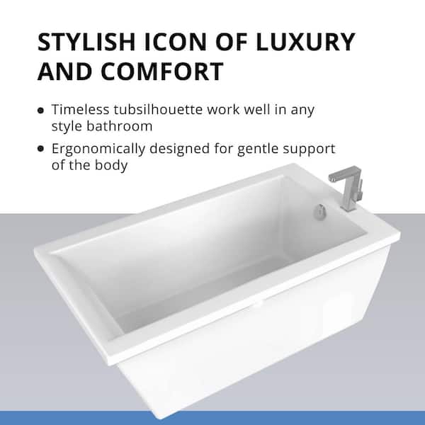 Levantine 60 in. W x 36 in. D Fiberglass Freestanding Flatbottom Soaking Bathtub in White