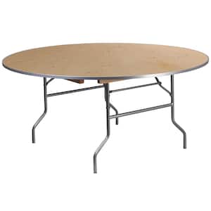 66 in. Natural Wood Tabletop Metal Frame Folding Table