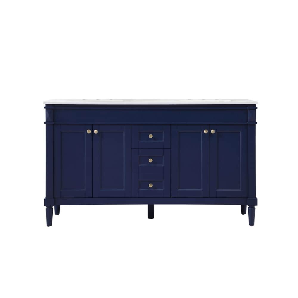 Simply Living 60 in. W x 21 in. D x 35 in. H Bath Vanity in Blue with Ivory