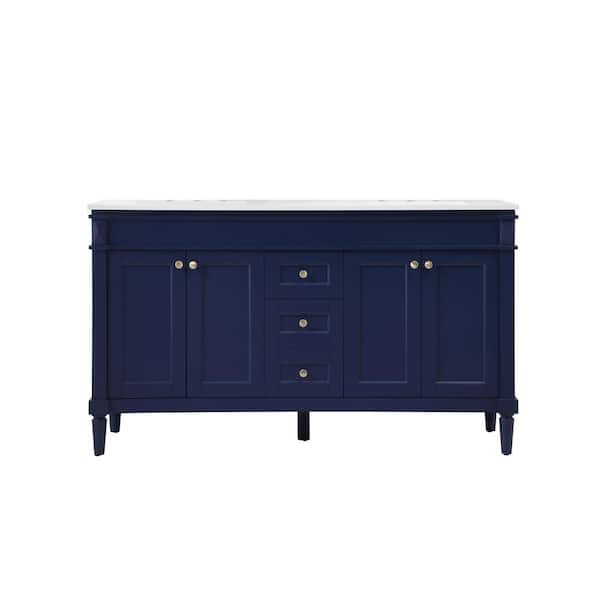 Unbranded Simply Living 60 in. W x 21 in. D x 35 in. H Bath Vanity in Blue with Ivory White Engineered Marble Top