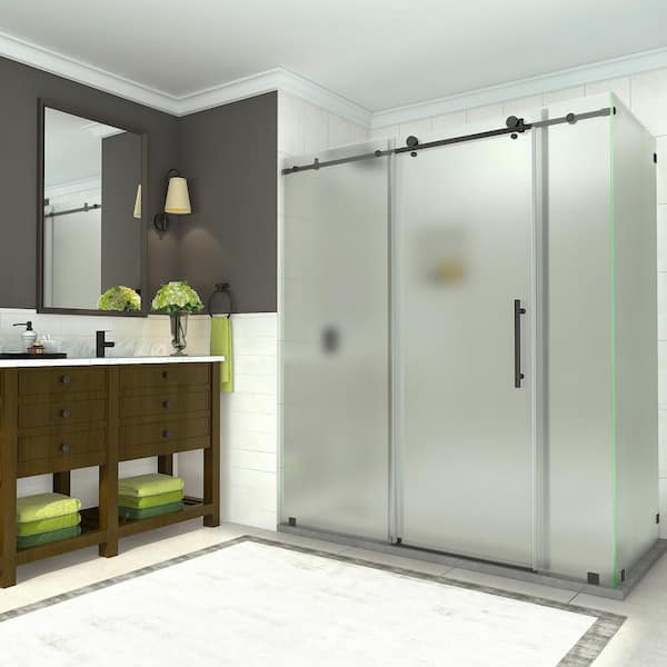 Aston Coraline 68 in. to 72 in. x 33.875 in. x 76 in. Frameless Sliding Shower Door with Frosted Glass in Matte Black