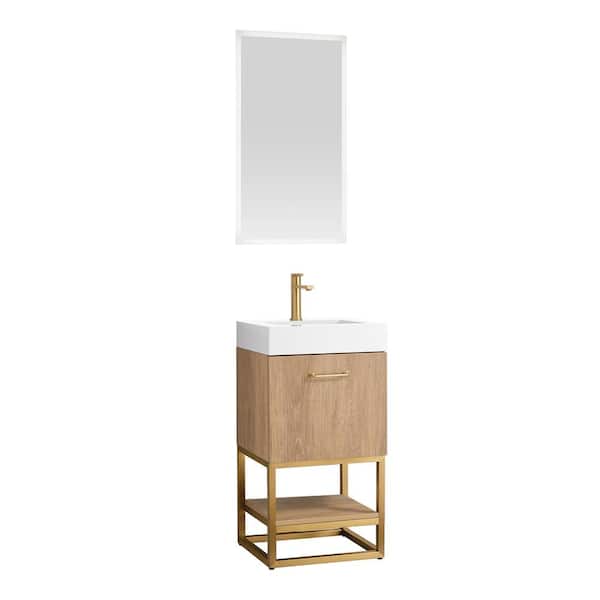 Alistair 18 in. W x 18 in. D x 34 in. H Single Sink Bath Vanity in N.American Oak with WH Composite Stone Top and Mirror