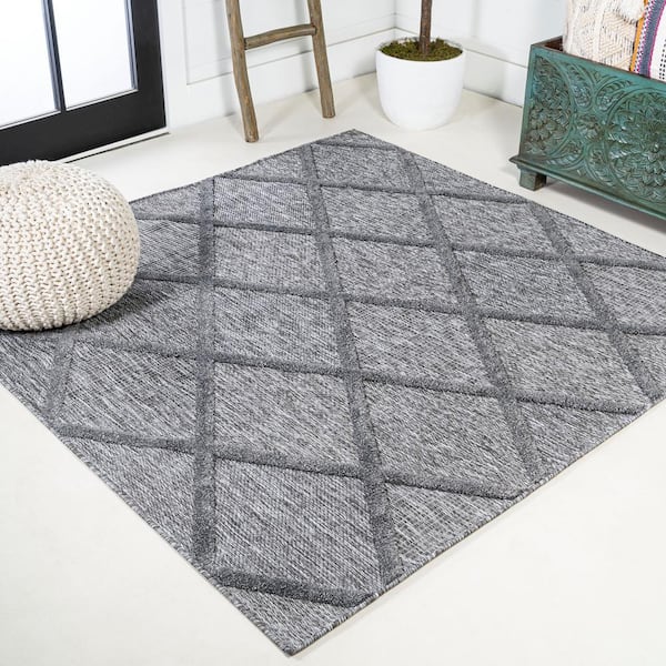 Salines Dark Gray 5 ft. Square Diamond Trellis Indoor/Outdoor Area Rug