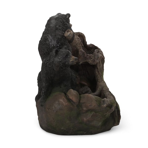 22.0 in. High Datona Fountain Outdoor Weather Resistant Floor Fountain Garden Decor with Light, Light Brown Plus Black