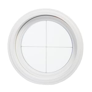 24.5 in. x 24.5 in. Obscure Glass Round Picture Vinyl Window with Platinum Cross Design, White