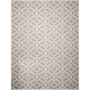 Lovely Lattice Gray 8 ft. x 11 ft. Floral Farmhouse Indoor/Outdoor Patio Area Rug