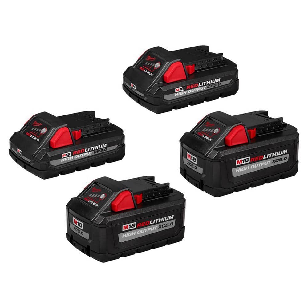 Milwaukee M18 18-Volt Lithium-Ion HIGH OUTPUT XC 8.0 Ah and Ah Battery (4- Pack) 48-11-1835S-48-11-1835S The Home Depot