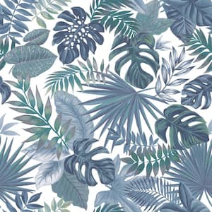 28.29 sq. ft. Blue Palm Frond Toss Peel and Stick Wallpaper