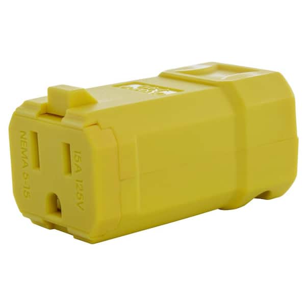 NEMA 5-15R 15A 125V Clamp Style Square Household Female Connector in Yellow with UL, C-UL Approval