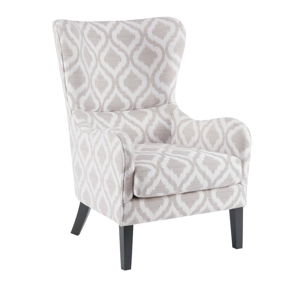 Aria Grey/White High-Back Swoop Wing Accent Chair in Solid Wood