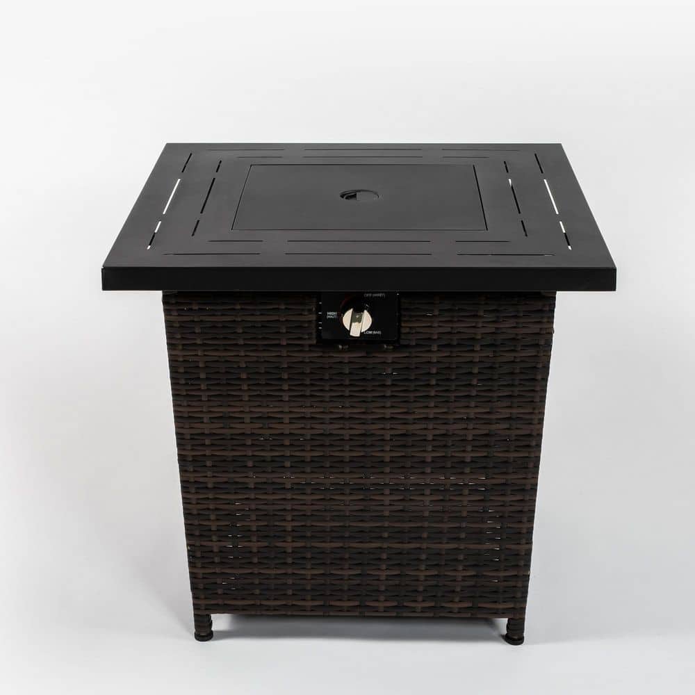 "Black 28"" Propane Gas Fire Pit Table, 50000 BTU Square Steel Fire Pit with Beautiful Wicker Base for Outside" price history on PriceWatchPro