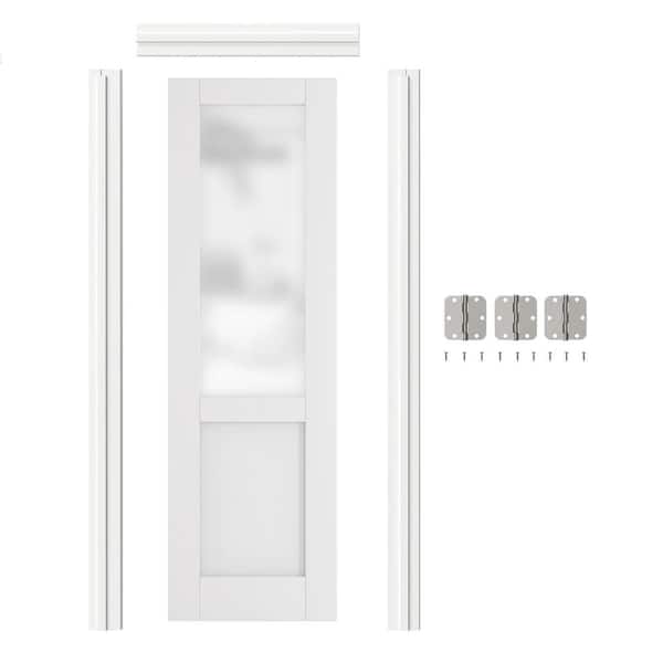 24 in. x 80 in. Left-Handed 1/2 Lite Frosted Glass MDF Wood White Single Prehung Interior Door with Jamb Hardware Kits
