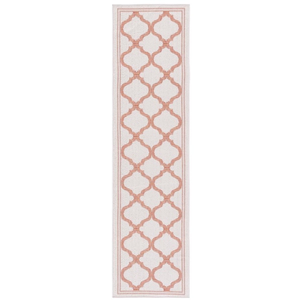 SAFAVIEH Bermuda Ivory/Rust 2 ft. x 8 ft. Runner Border Trellis Indoor/Outdoor Area Rug