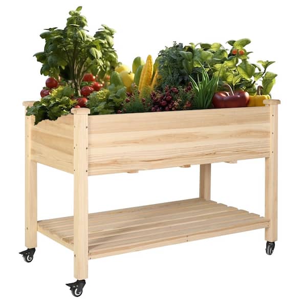 47 in. x 23 in. x 33 in. Wooden Raised Garden Bed with Lockable Wheels, Liner