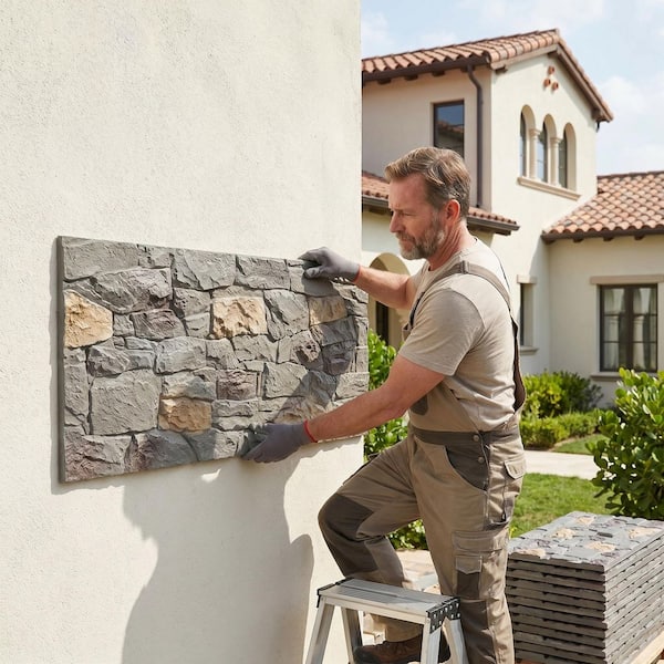 FUFU&GAGA 23.6 in. W x 47.2 in. L Slate Grey Faux Stone Siding B2