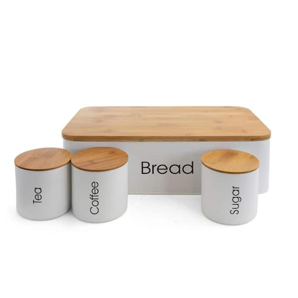 Bread Box and Kitchen Canister Set w Bread Cutting Board- Deluxe 5 Piece  Food Storage Container Set with Air Tight Bamboo Lids - Bed Bath & Beyond -  33290060