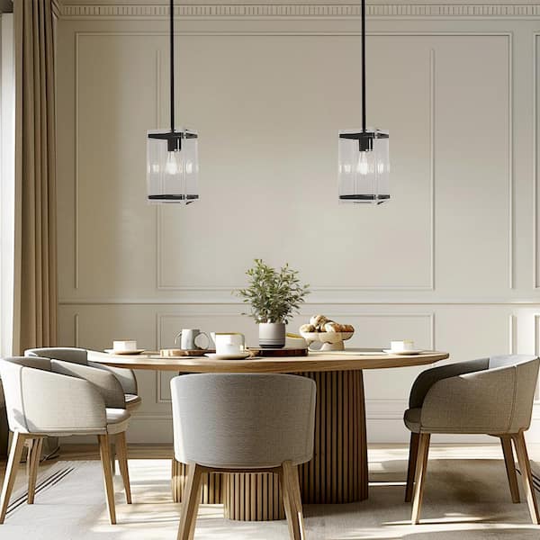 1-Light Black Pendant Hanging Light with Clear Glass Shade for Kitchen Island