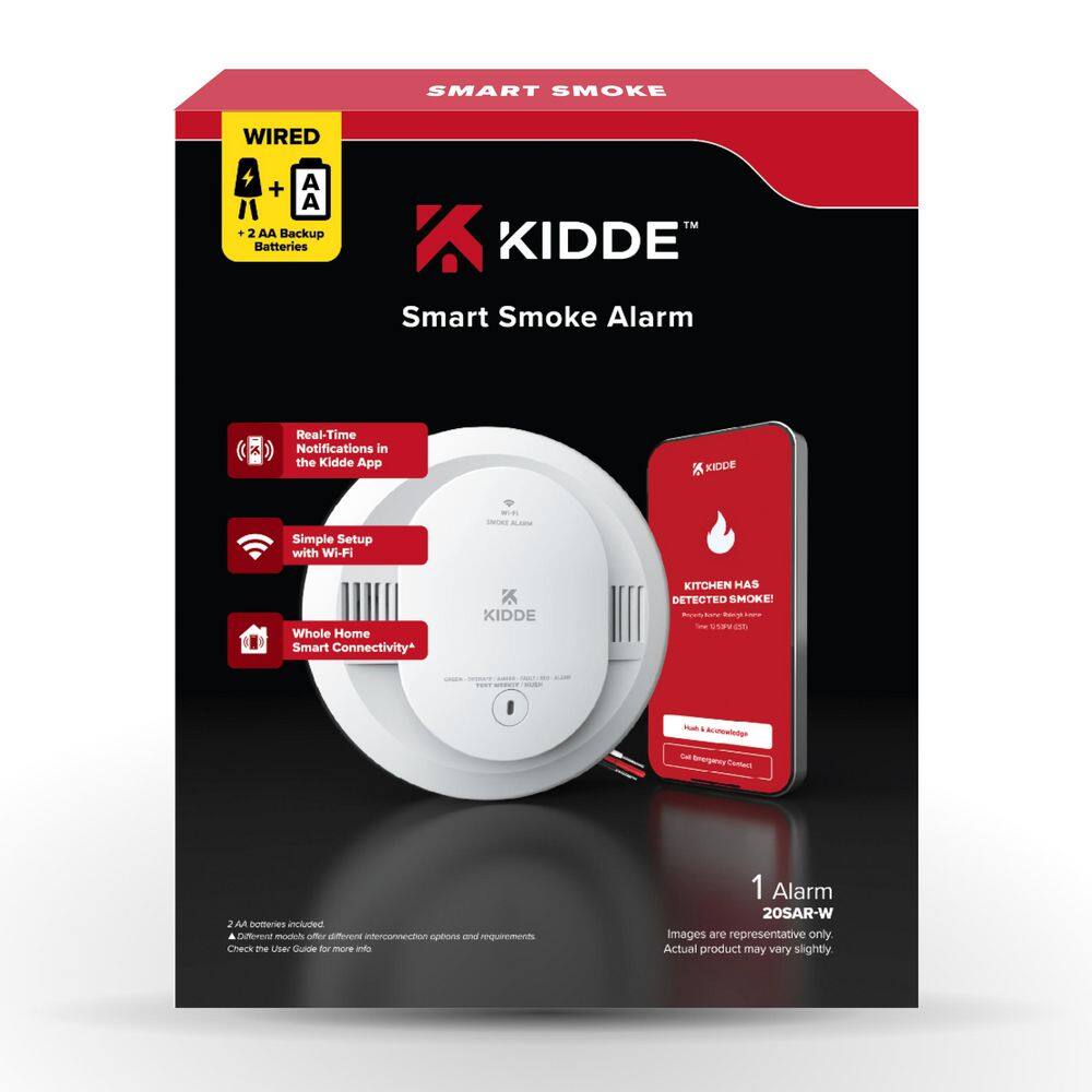 Condition photo showing New/Like New for kidde hardwired smart smoke detector with aa backup battery, interconnected alarm