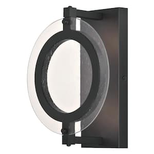 Maddox Medium 1-Light Matte Black LED Outdoor Wall Mount Lantern with Clear Seeded Glass